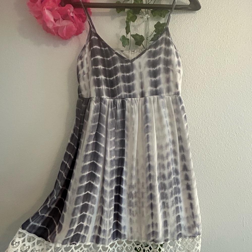 Tie-Dye Dress in Black and White with Lace Trim